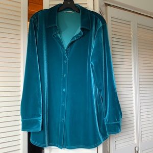 Gorgeous teal green velvet shirt .